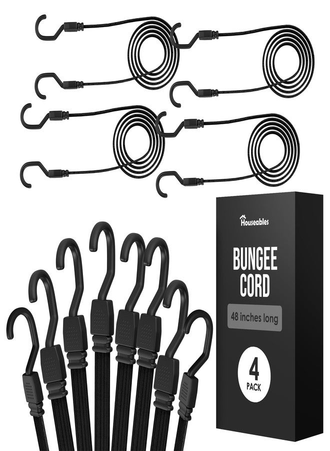 هاوسابلز حبال مطاطية طويلة من هاوسابلز مزودة بخطافات، حبال مطاطية مزودة بخطافات، أحزمة مطاطية، بنجي، أحزمة دوللي، حبل مسطح، بنجي، حبل مطاطي للتعليق، مرن، نقل، شاحنة، بنجي، سيارة، أسود، 48 بوصة، عبوة من 4 قطع - Image 1